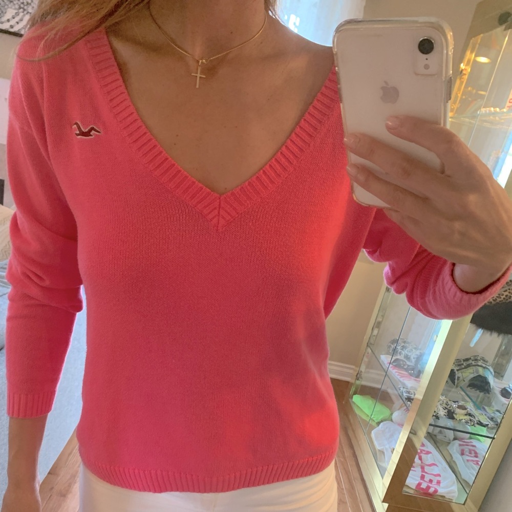 PRETTY PINK V NECK OFF THE SHOUlDER SUMMER SWEATER ☀️